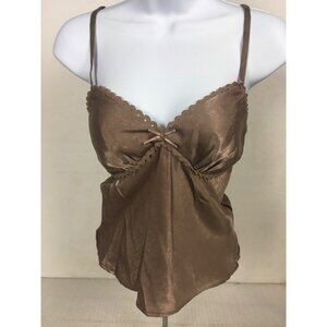 No Boundaries Camisole Top Women Size S 4 to 6 Light Brown V neck Bow Adj Strap